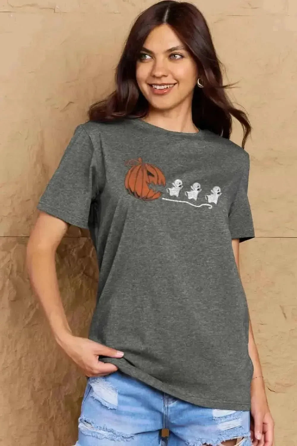 Simply Love Full Size Jack-O'-Lantern Graphic Cotton T-Shirt - Bad Moms Club