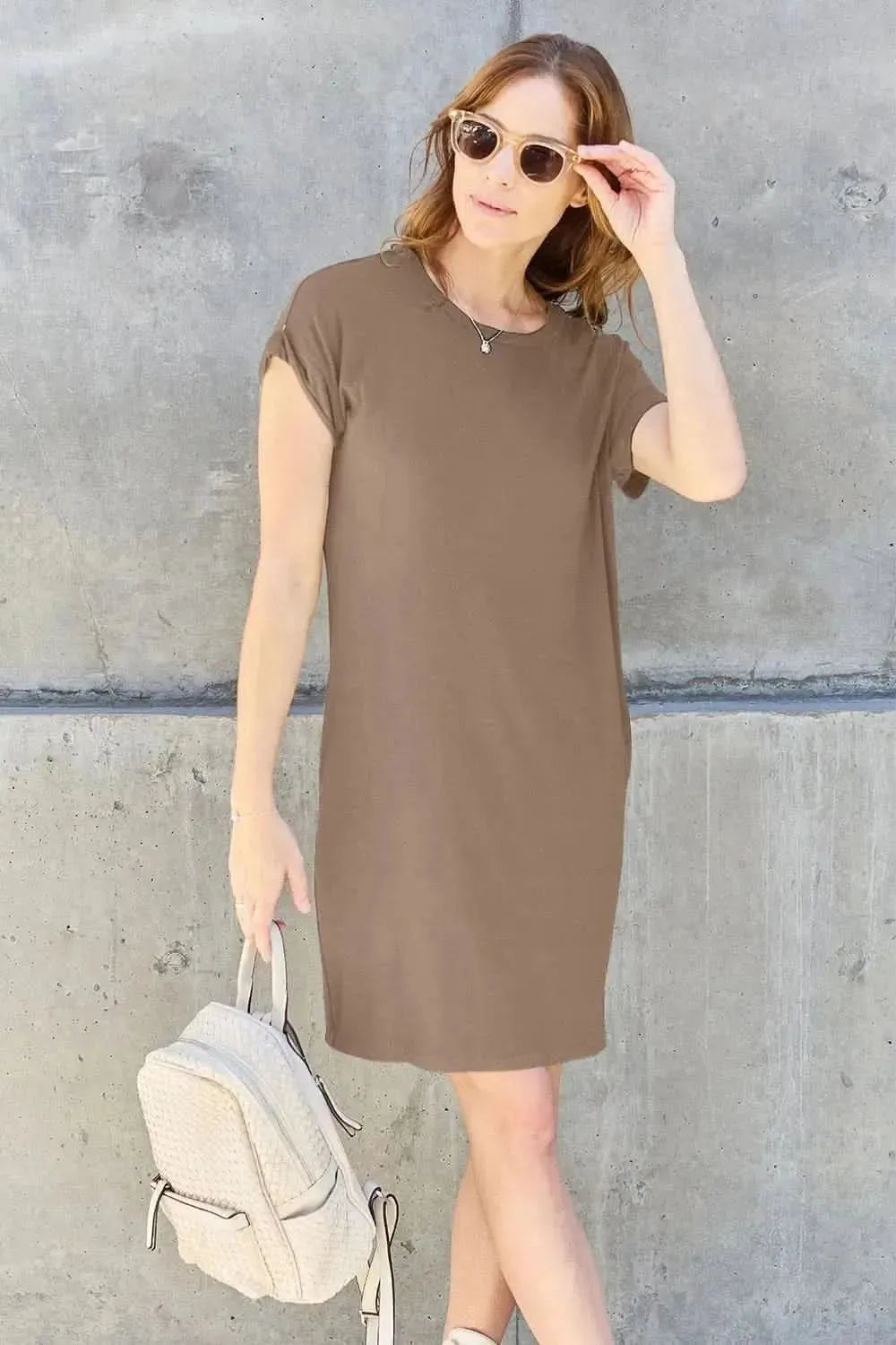 Basic Bae Full Size Round Neck Short Sleeve Dress with Pockets - Bad Moms Club