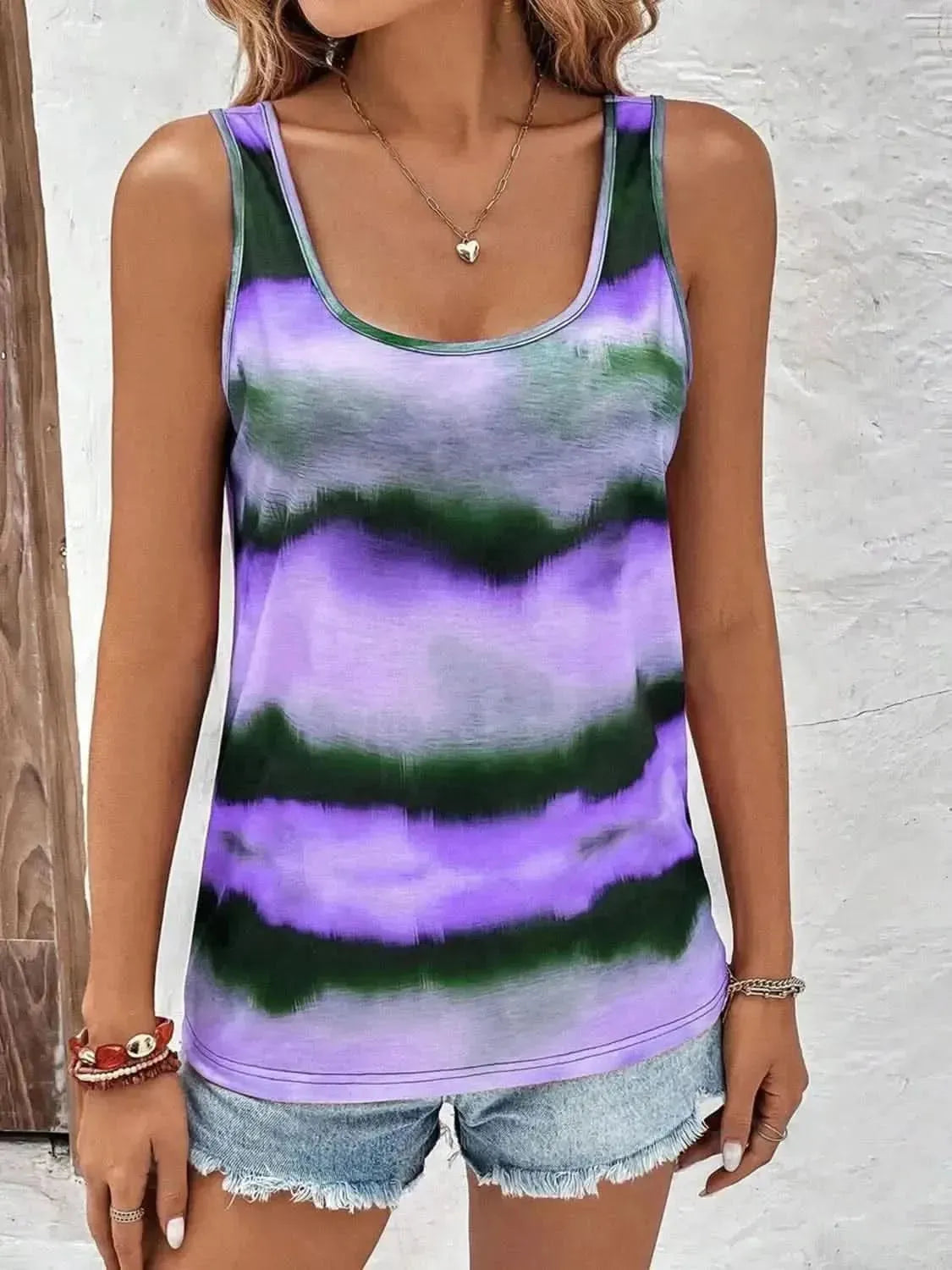 Tie-Dye Scoop Neck Wide Strap Tank - Bad Moms Club