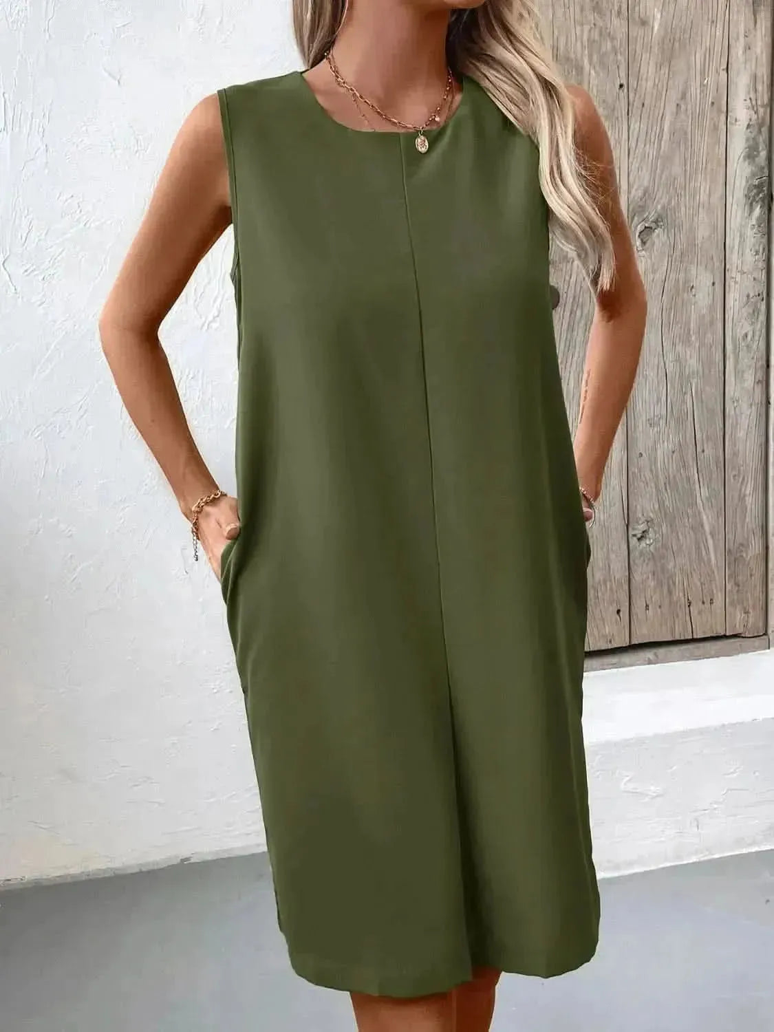 Ivy Lane Pocketed Round Neck Sleeveless Mini Dress - Bad Moms Club