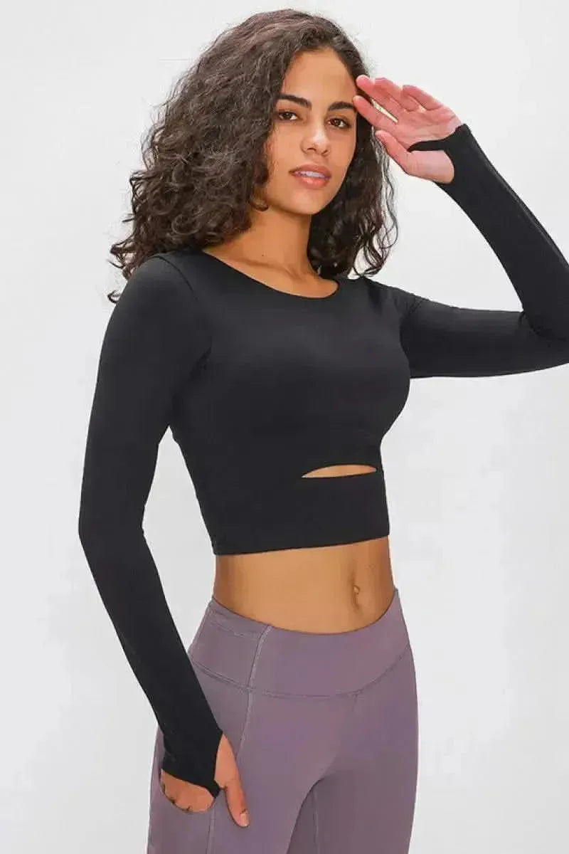 Long Sleeve Cropped Top With Sports Strap - Bad Moms Club