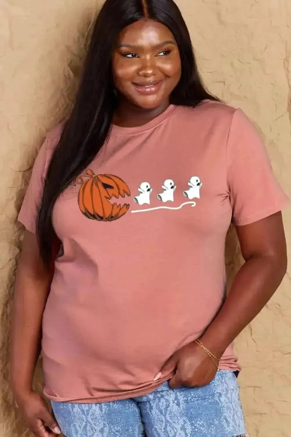 Simply Love Full Size Jack-O'-Lantern Graphic Cotton T-Shirt - Bad Moms Club