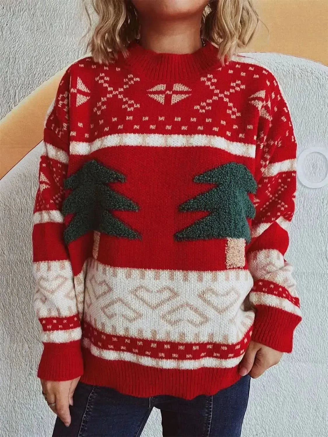 Christmas Tree Mock Neck Long Sleeve Sweater - Bad Moms Club