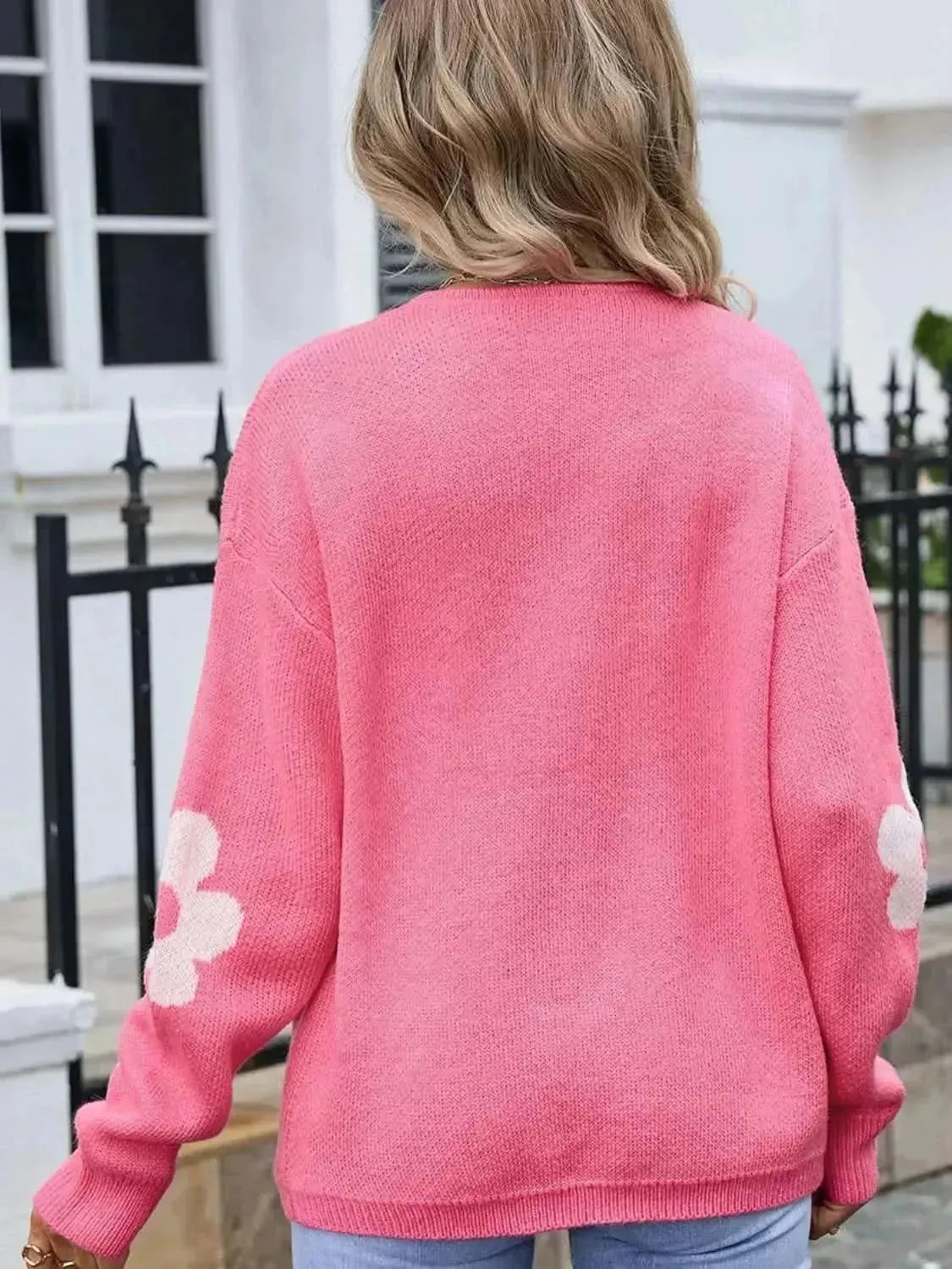 Flower Open Front Long Sleeve Cardigan - Bad Moms Club