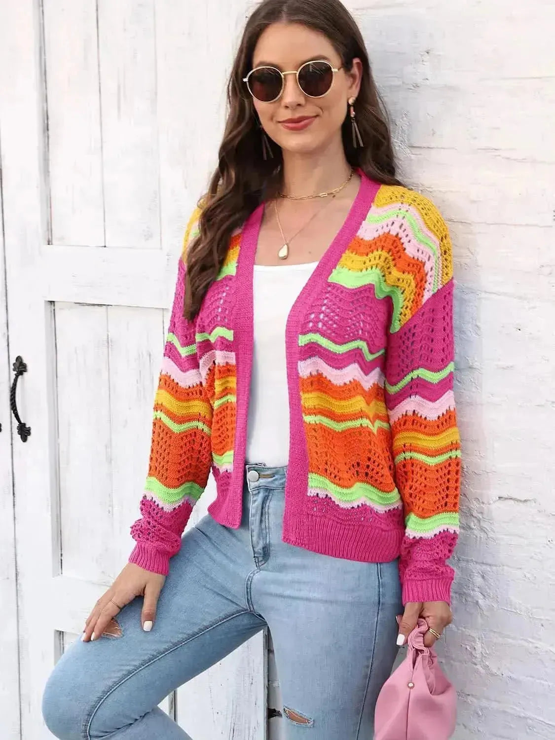 Open Front Openwork Cardigan - Bad Moms Club