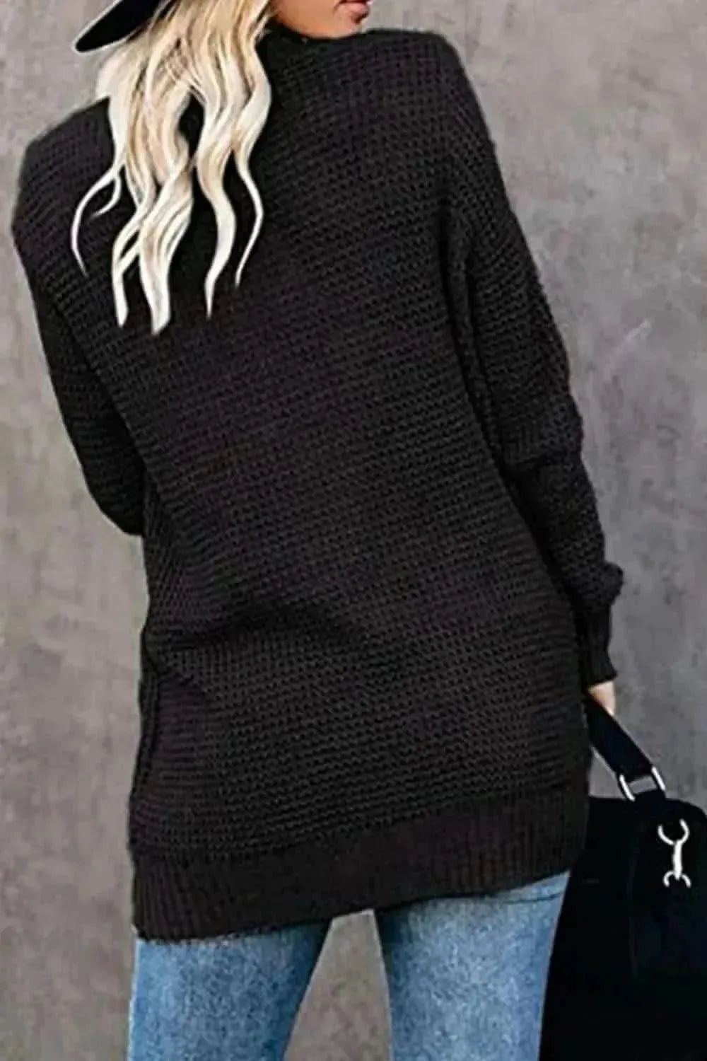 Open Front Rib-Knit Cardigan with Pockets - Bad Moms Club