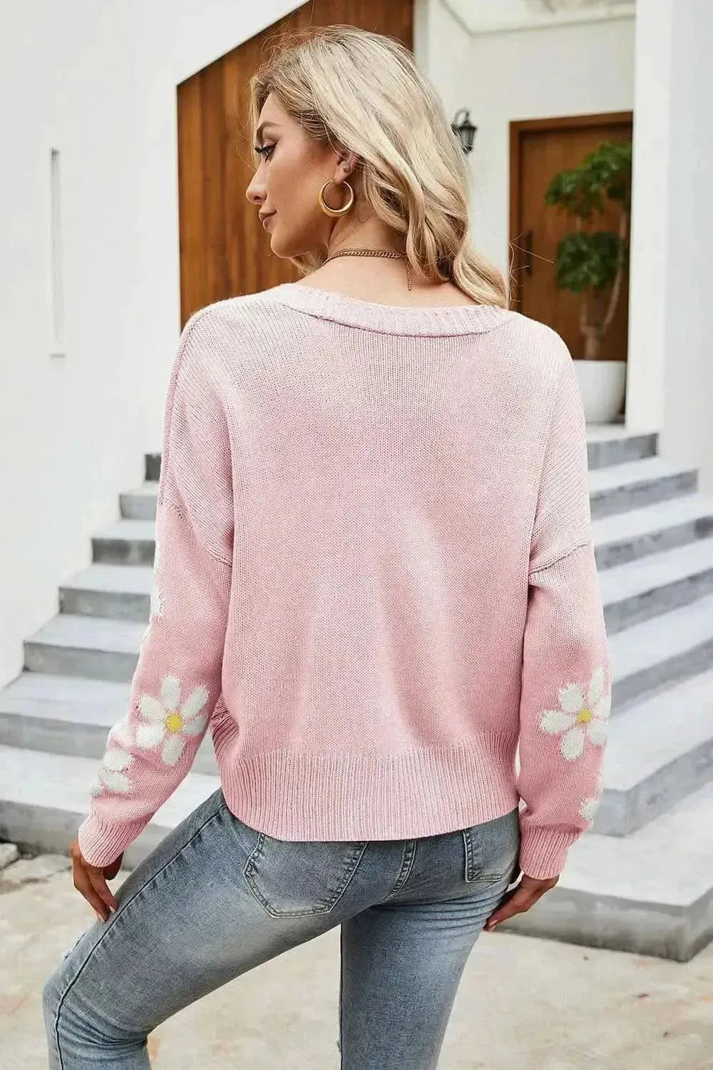 Flower Pattern Button Front Cardigan - Bad Moms Club