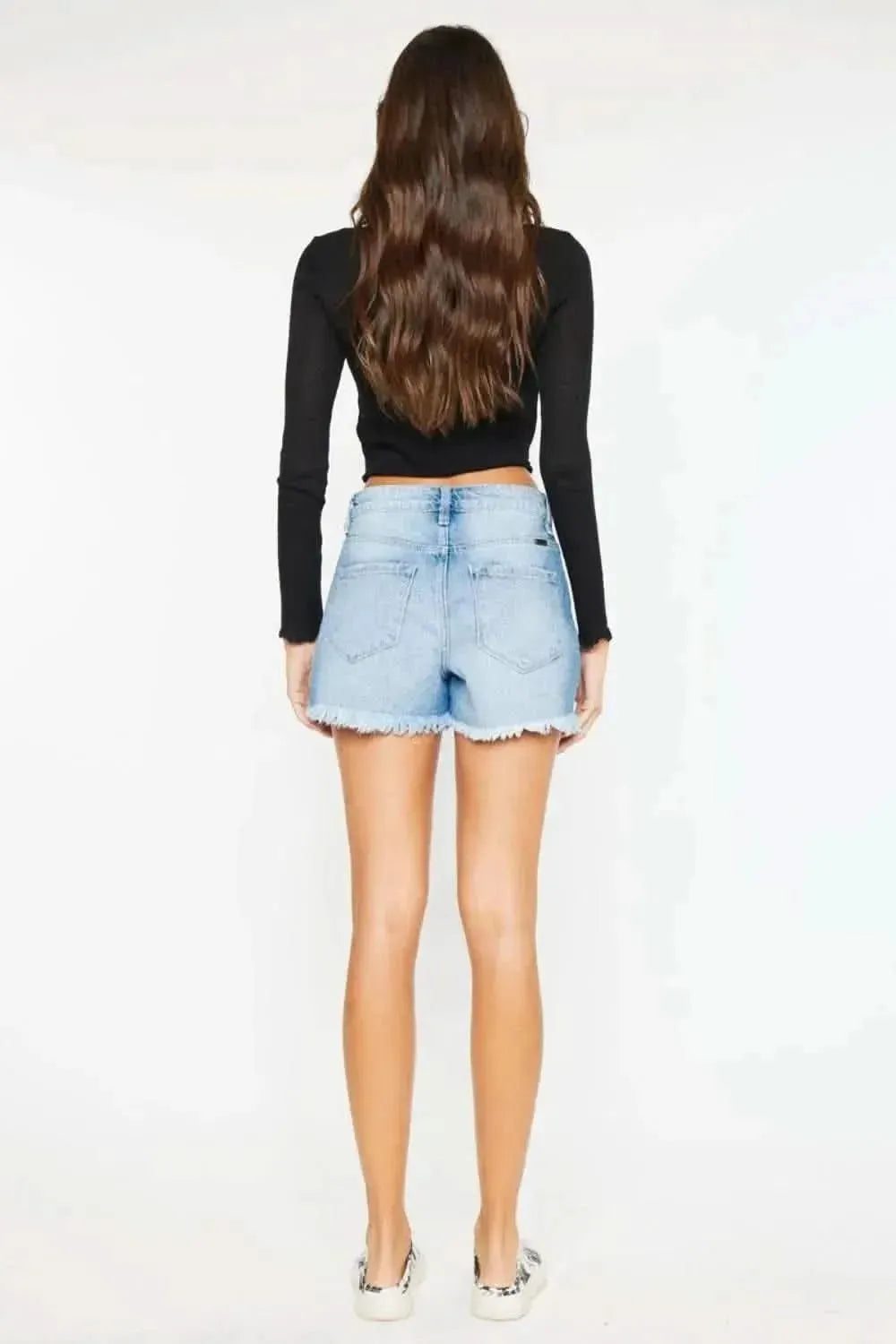 Kancan High Waist Frayed Denim Shorts - Bad Moms Club