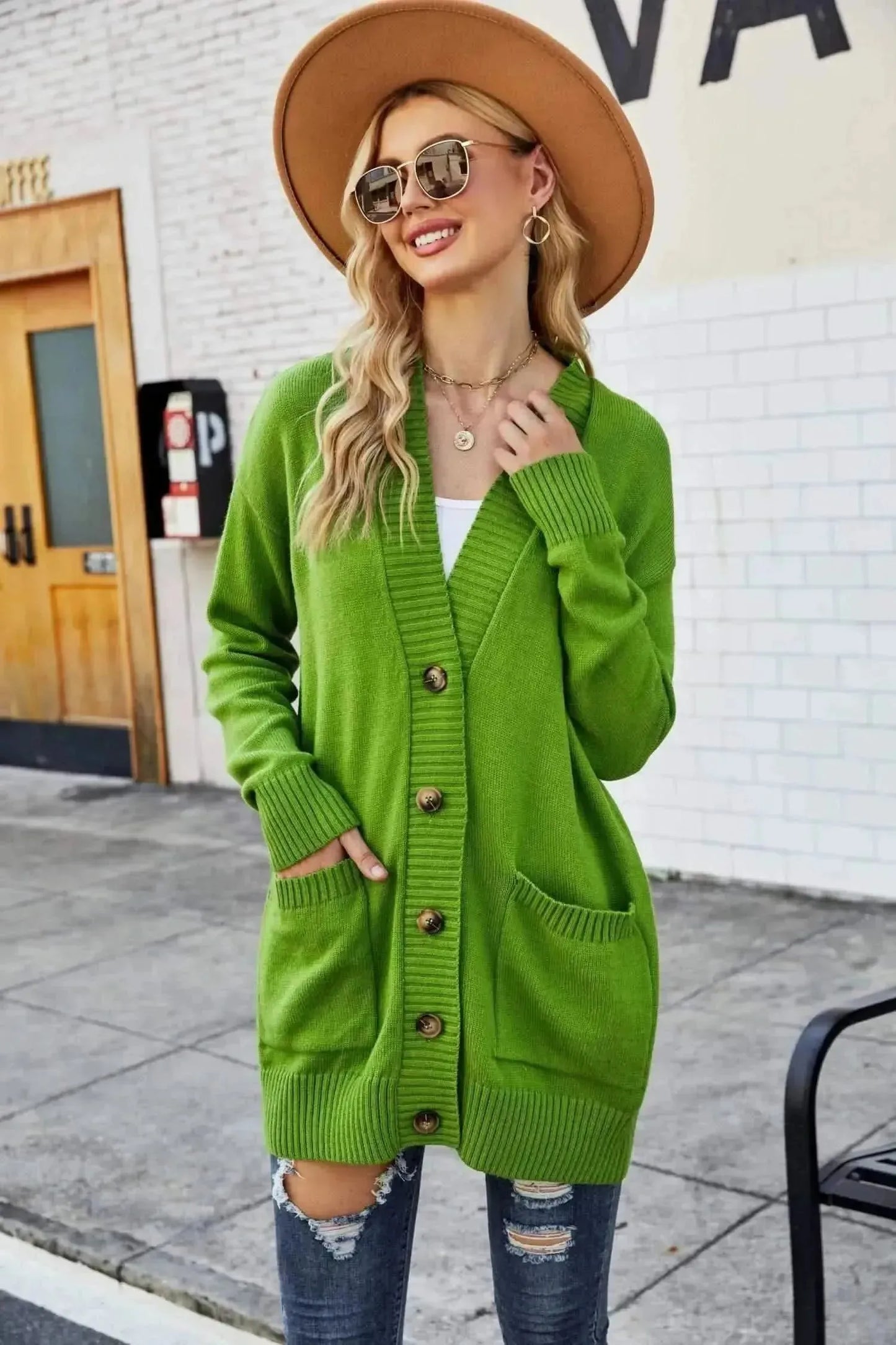Ribbed Trim Dropped Shoulder Pocketed Cardigan - Bad Moms Club