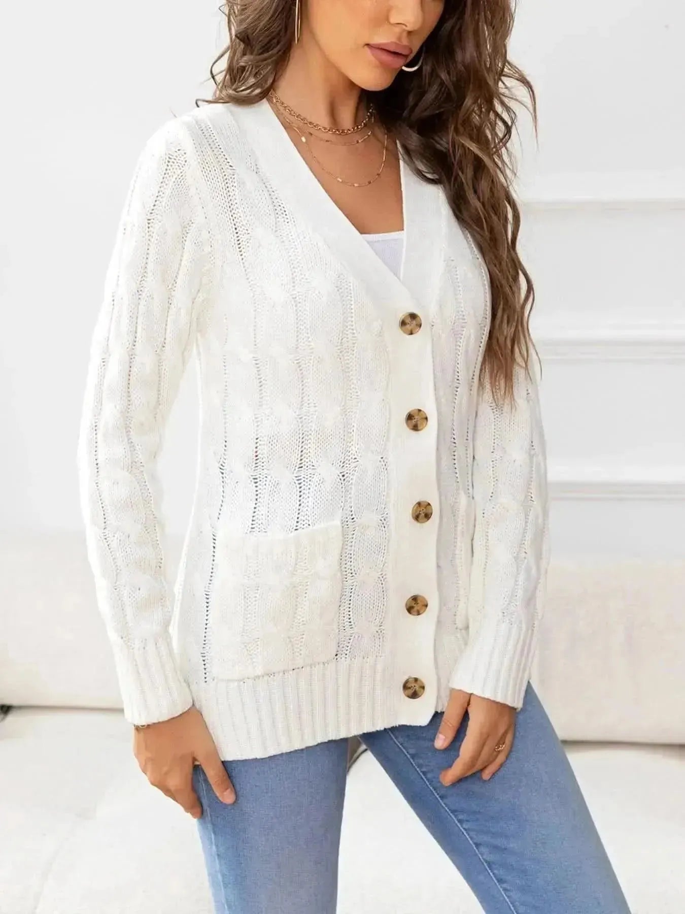Button Down Cable-Knit Cardigan - Bad Moms Club