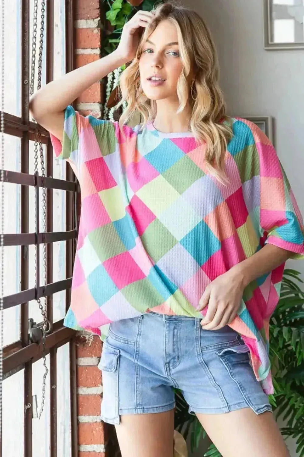 HOPELY Color Block Waffle Oversized T-Shirt - Bad Moms Club
