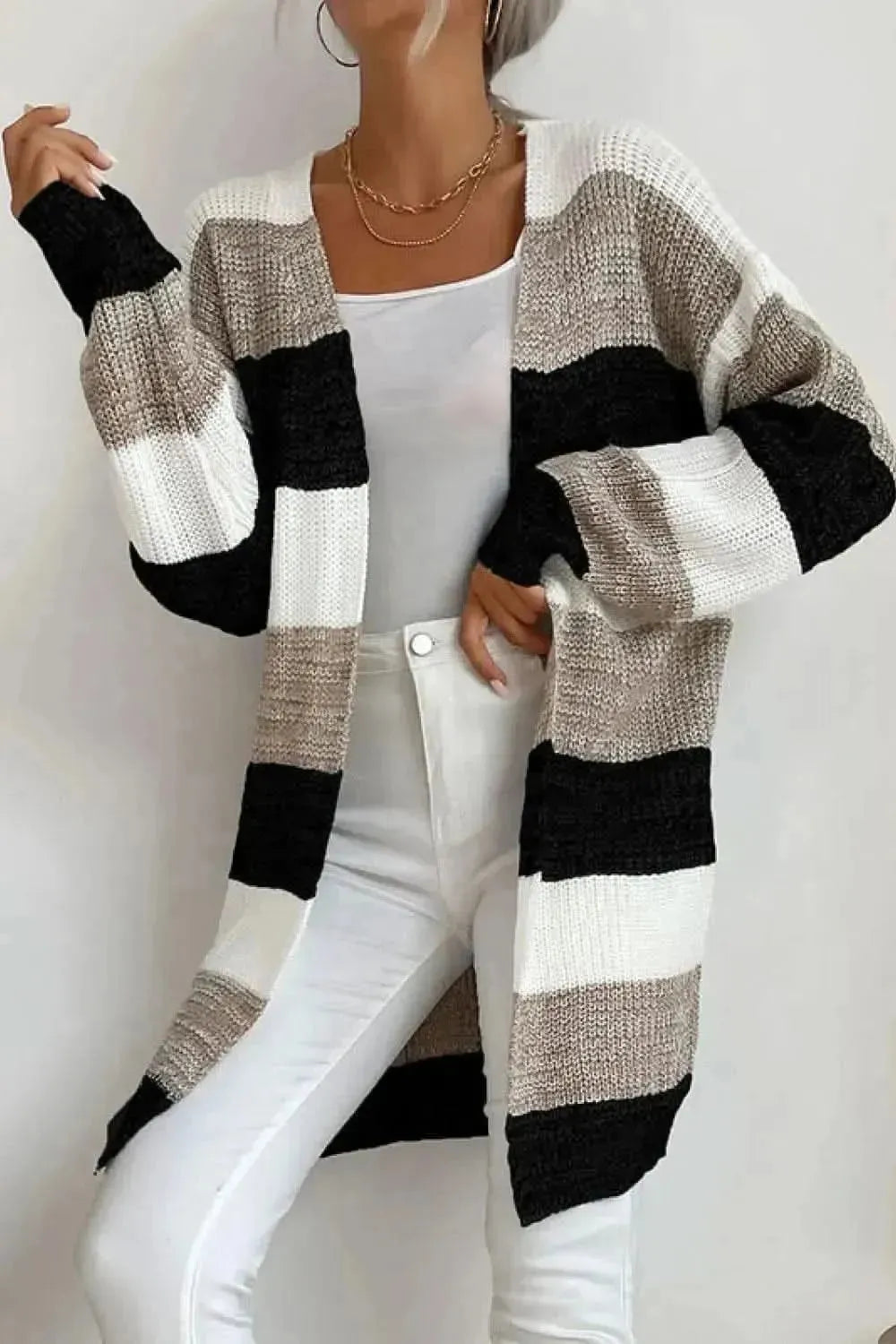 Striped Long Sleeve Duster Cardigan - Bad Moms Club