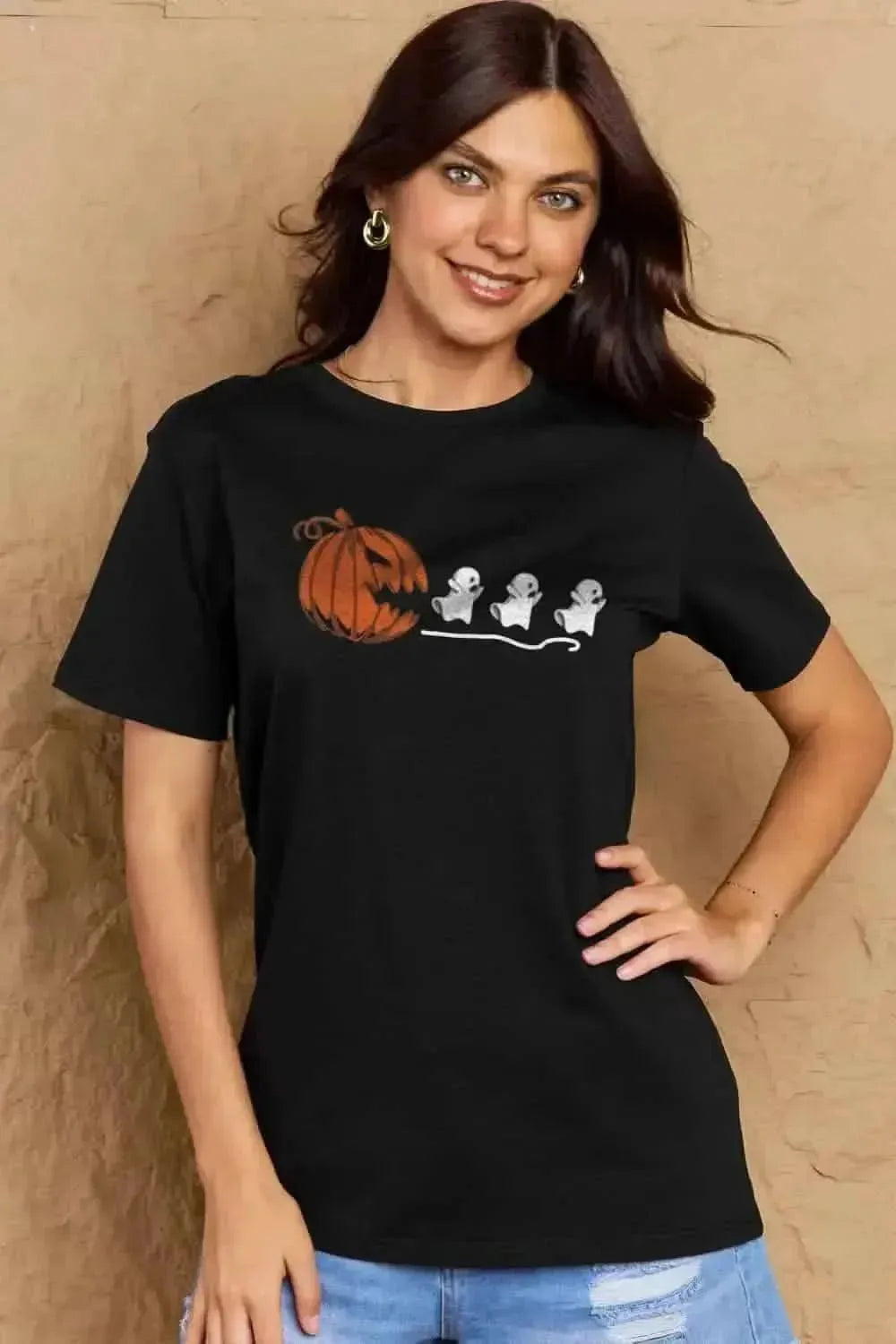 Simply Love Full Size Jack-O'-Lantern Graphic Cotton T-Shirt - Bad Moms Club