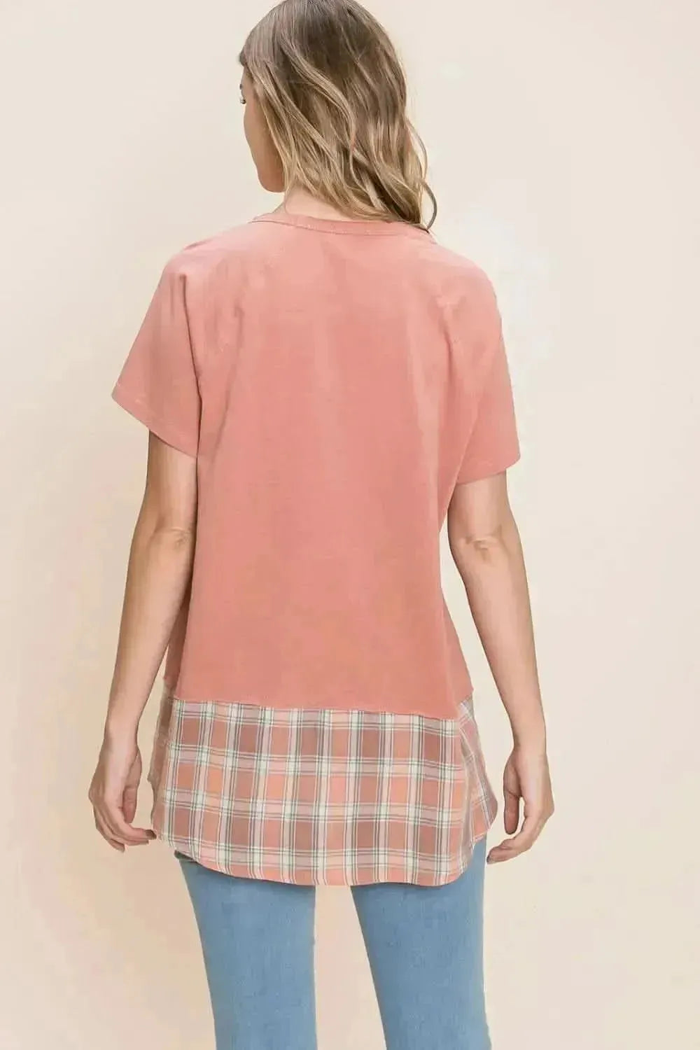 Cotton Bleu by Nu Lab Plaid Contrast Short Sleeve T-Shirt - Bad Moms Club