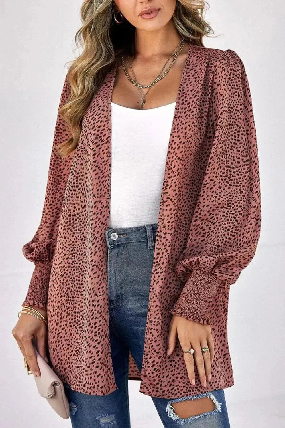 Leopard Print Balloon Sleeve Cardigan - Bad Moms Club
