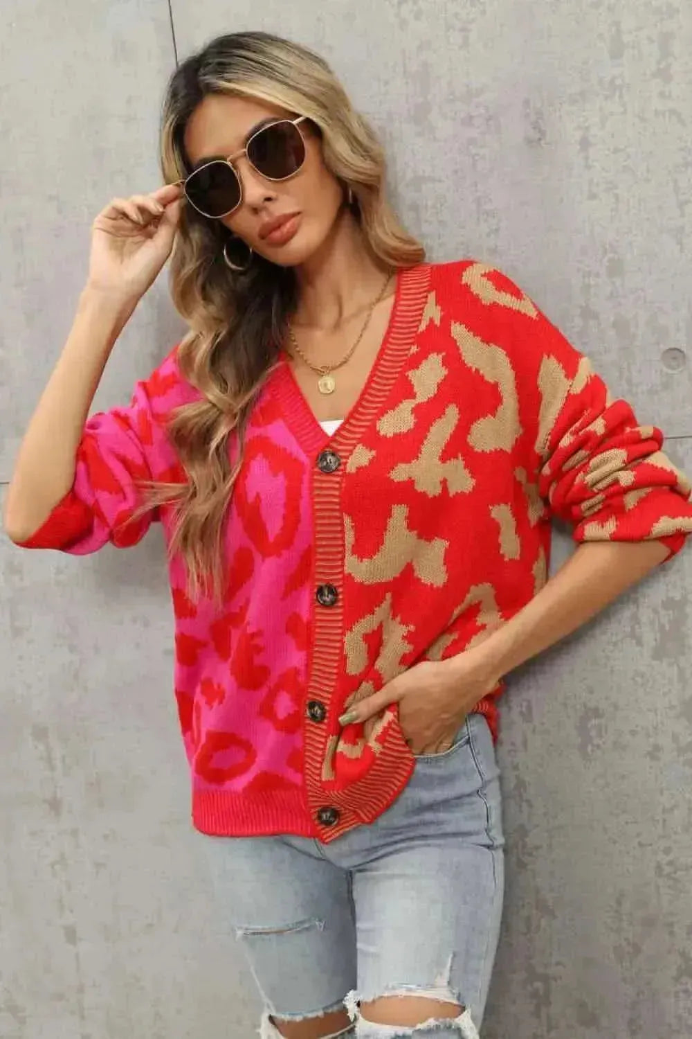 Leopard Button Front Ribbed Trim Cardigan - Bad Moms Club