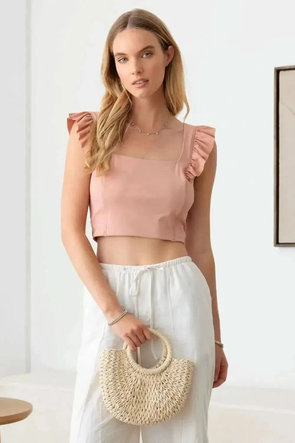 Le Lis Ruffled Cap Sleeve Square Neck Crop Top - Bad Moms Club