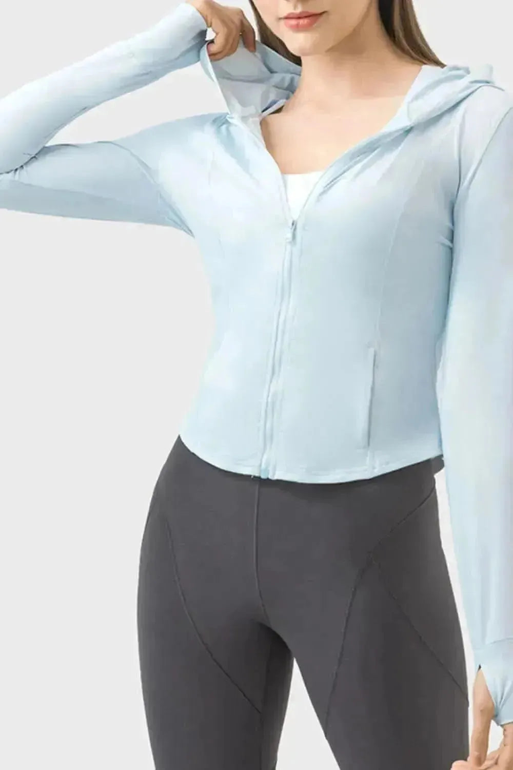 Pocketed Zip Up Hooded Long Sleeve Active Outerwear - Bad Moms Club