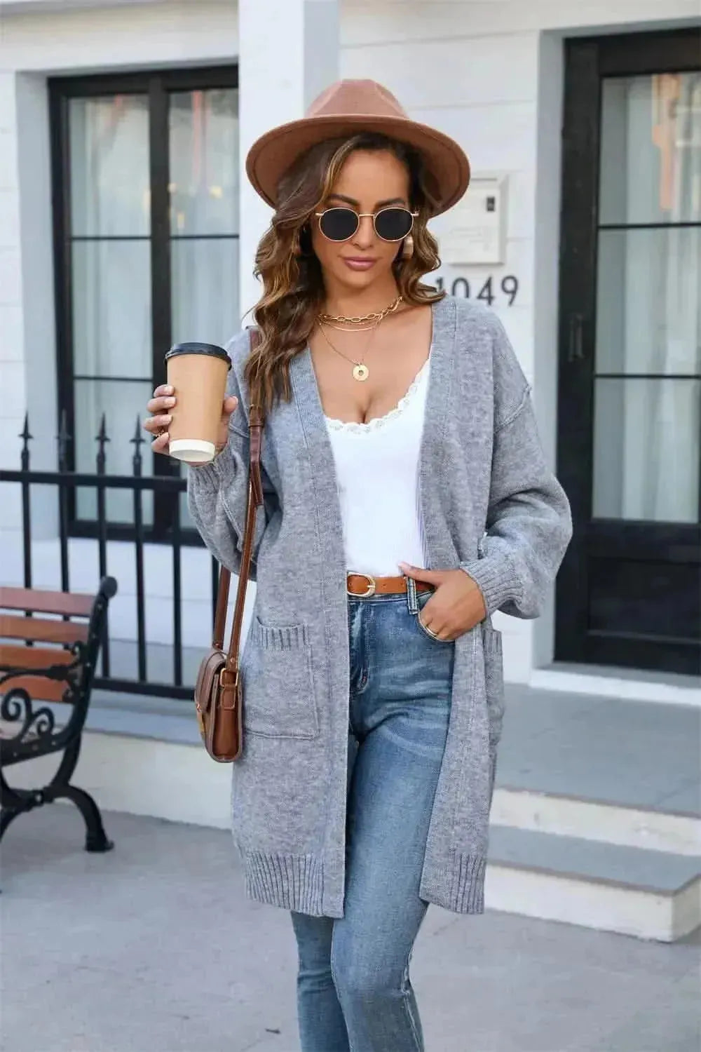 Open Front Dropped Shoulder Cardigan with Pocket - Bad Moms Club