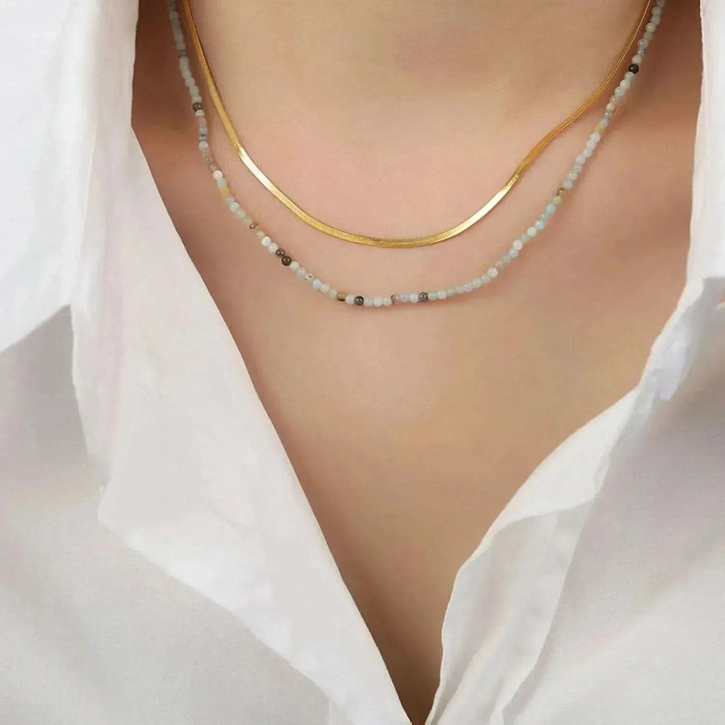 Beaded Titanium Steel Double-Layered Necklace - Bad Moms Club