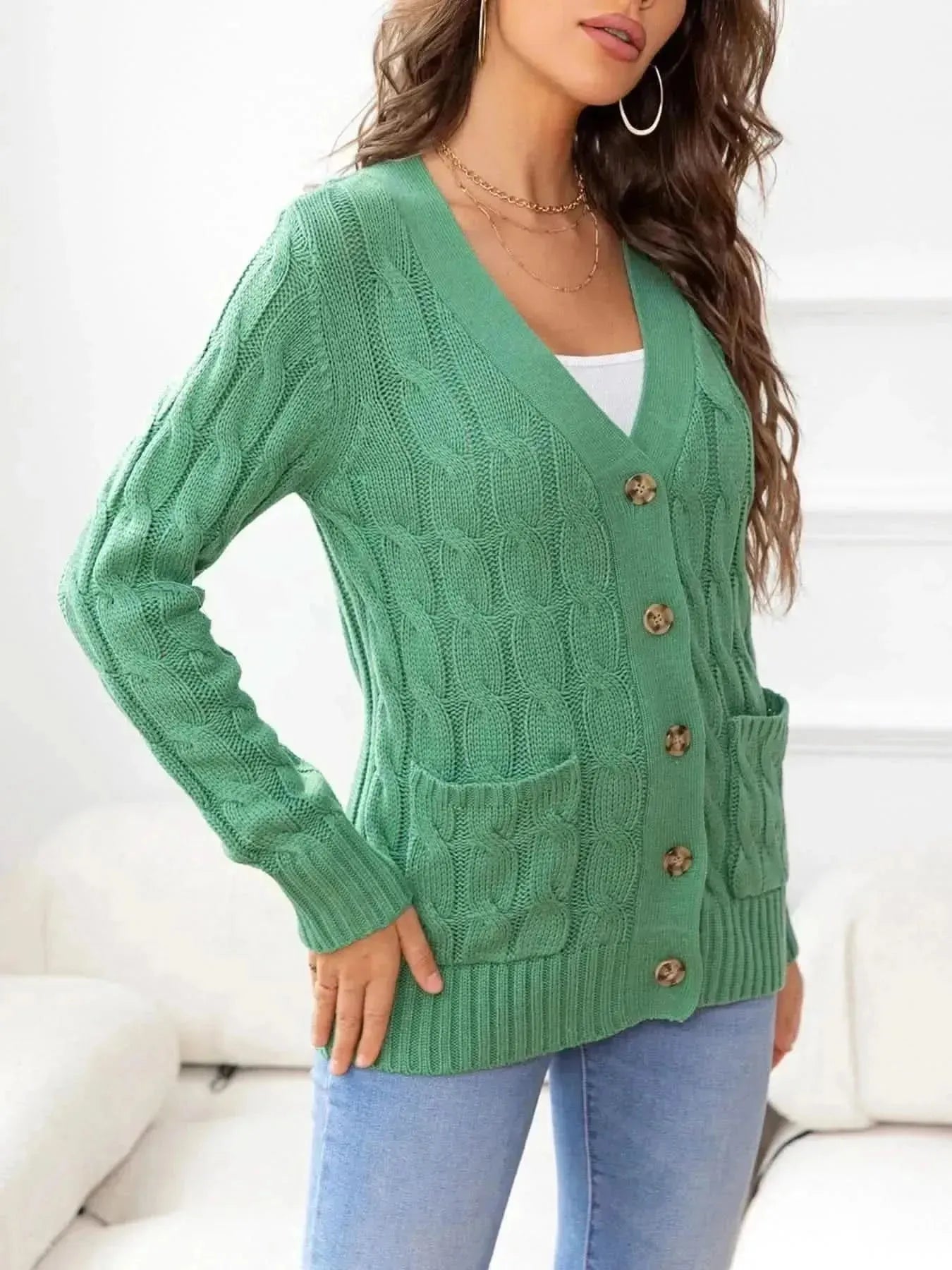 Button Down Cable-Knit Cardigan - Bad Moms Club