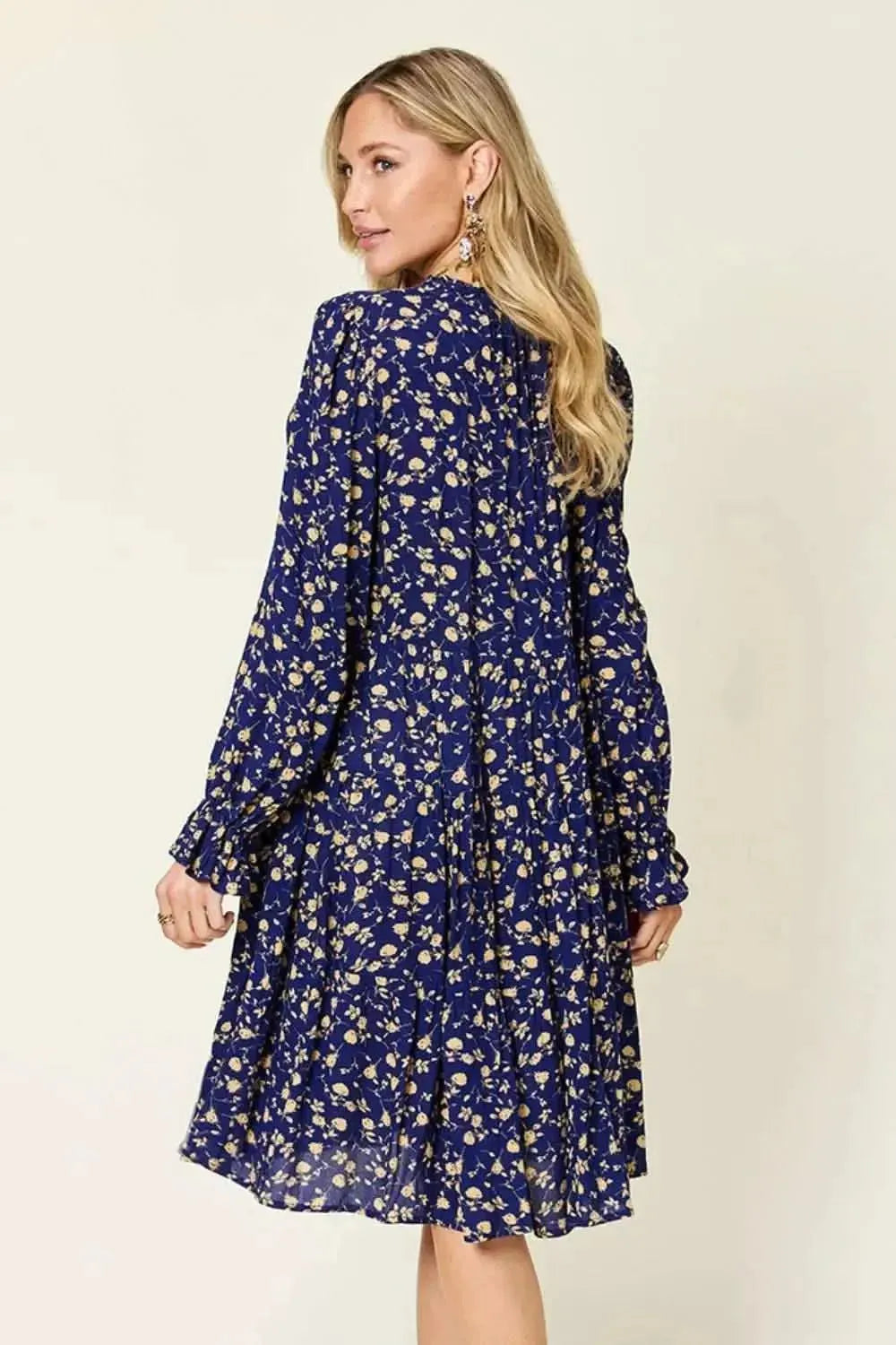 Double Take Full Size Printed Ruffle Hem Long Sleeve Tiered Dress - Bad Moms Club