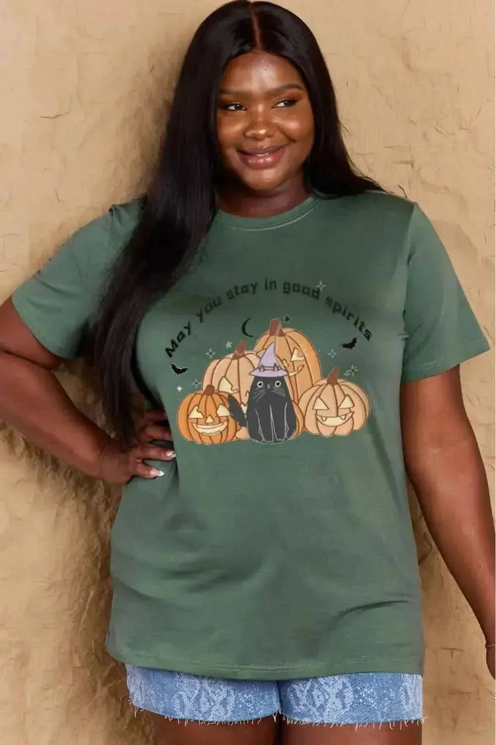 Simply Love Full Size MAY YOU STAY IN GOOD SPIRITS Graphic Cotton T-Shirt - Bad Moms Club