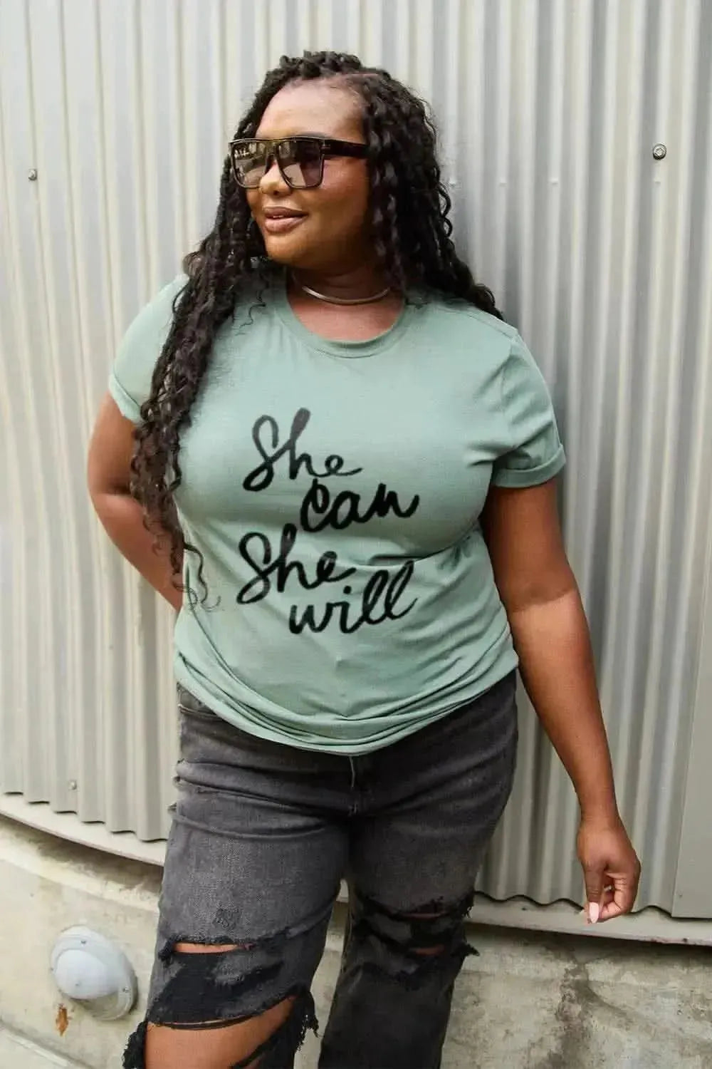 Simply Love Full Size SHE CAN SHE WILL Short Sleeve T-Shirt - Bad Moms Club