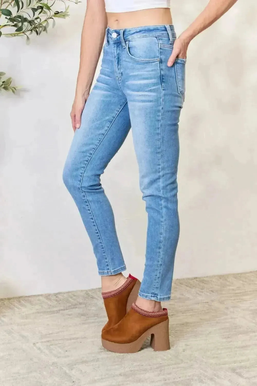 RISEN Full Size Mid Rise Skinny Jeans - Bad Moms Club