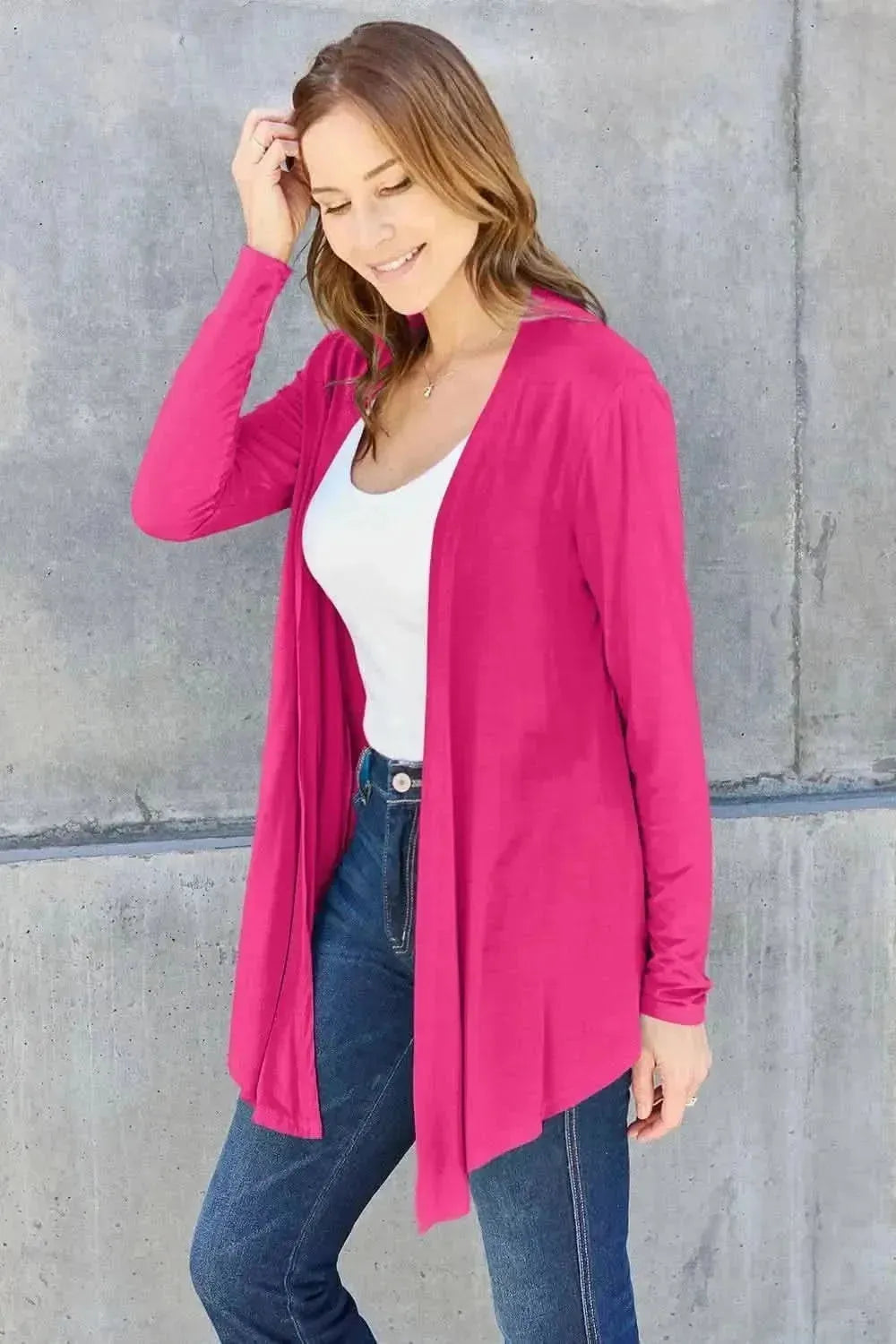 Basic Bae Full Size Open Front Long Sleeve Cardigan - Bad Moms Club