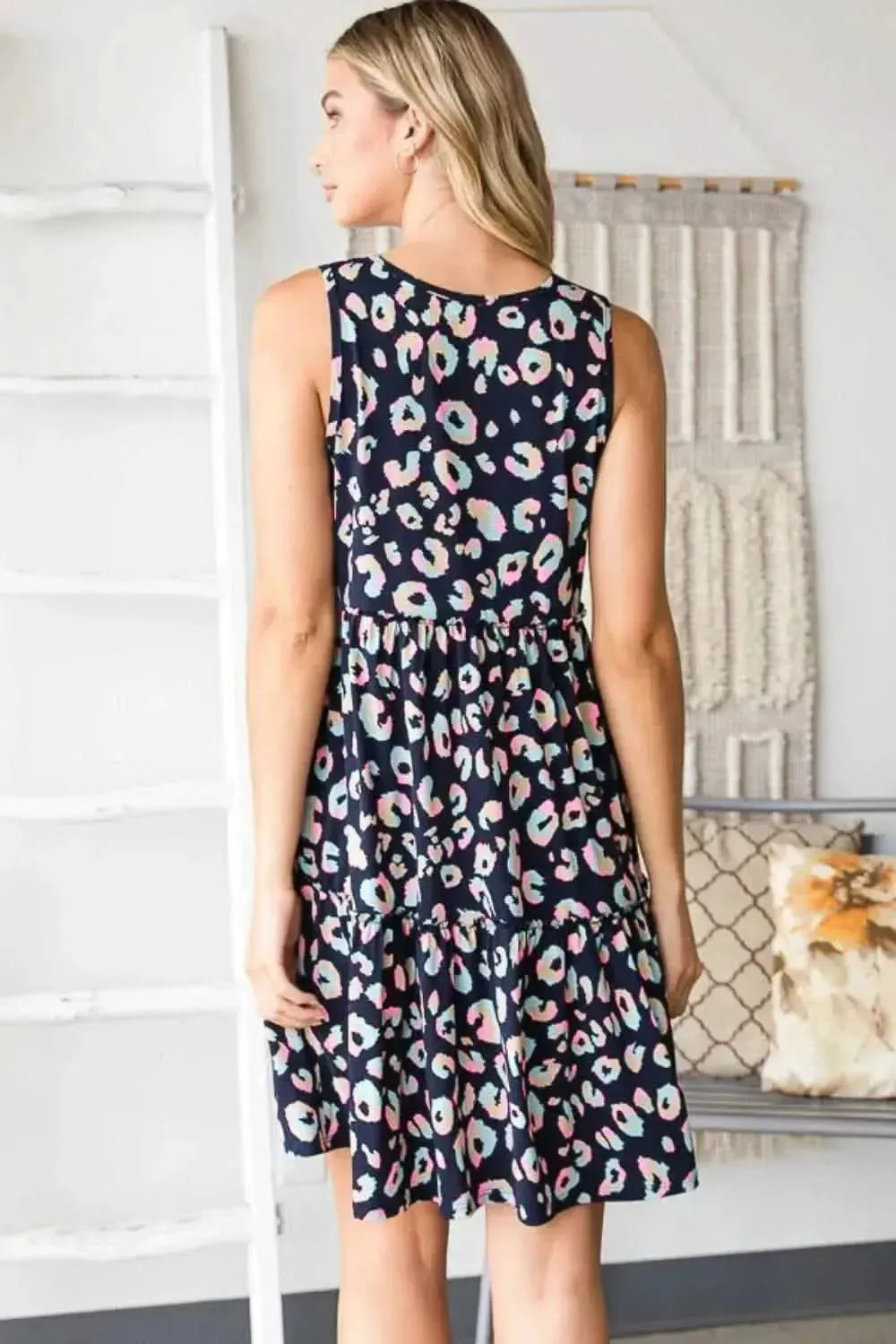 Heimish Full Size Leopard V-Neck Ruffled Tank Dress - Bad Moms Club