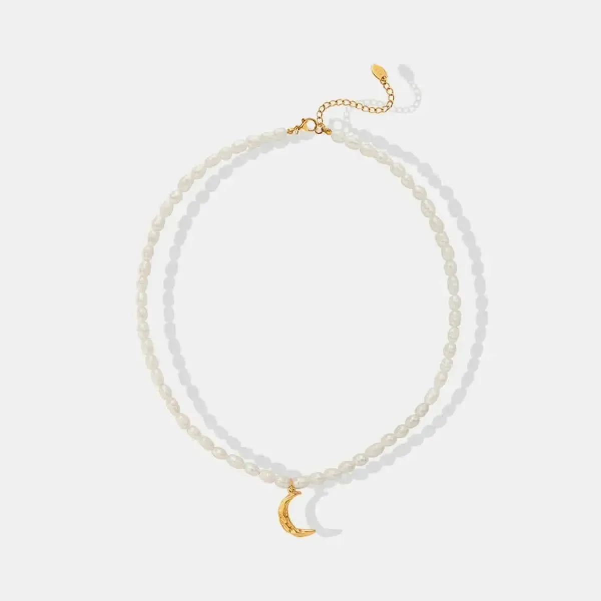 Pearl Titanium Steel Moon Shape Pendant Necklace - Bad Moms Club
