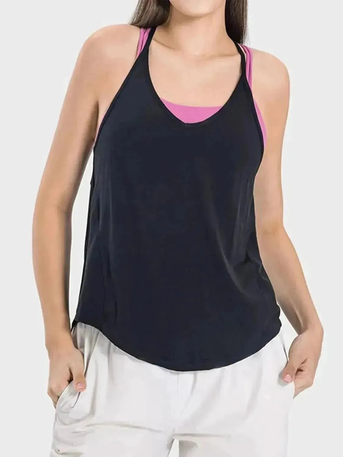 Slit Spaghetti Strap Scoop Neck Active Cami - Bad Moms Club