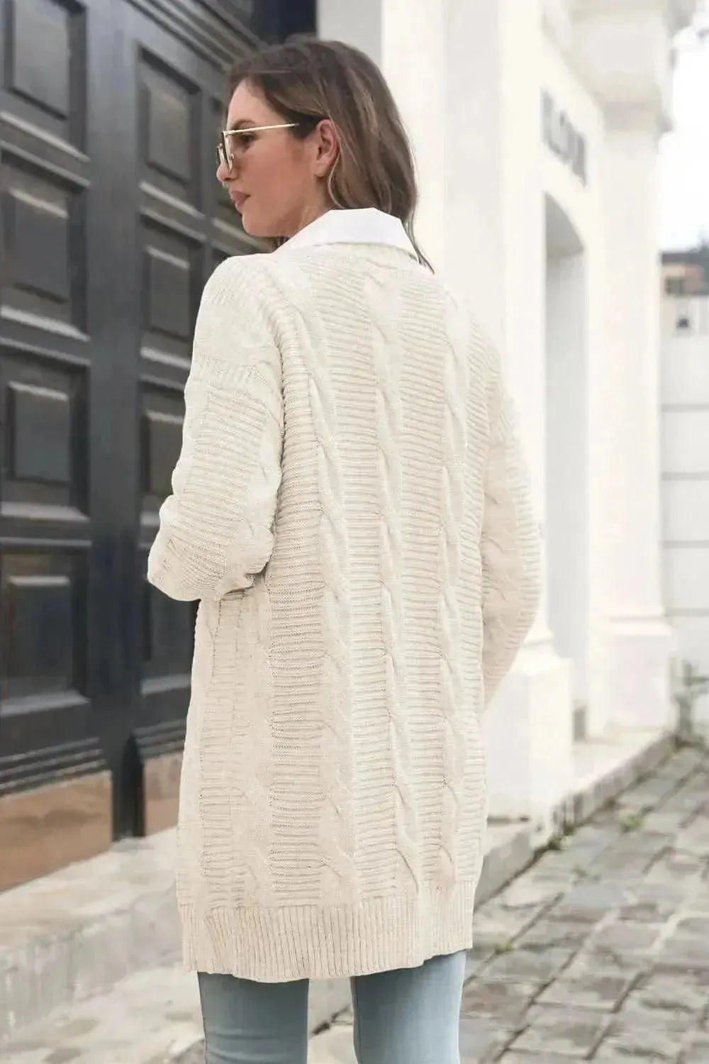 Open Front Cable-Knit Cardigan - Bad Moms Club