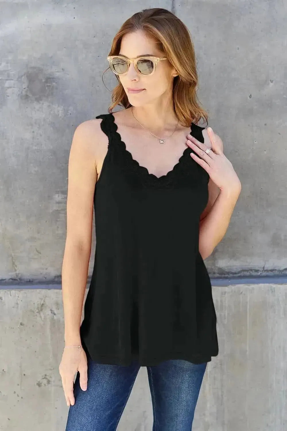 Basic Bae Full Size Lace Detail V-Neck Cutout Cami - Bad Moms Club