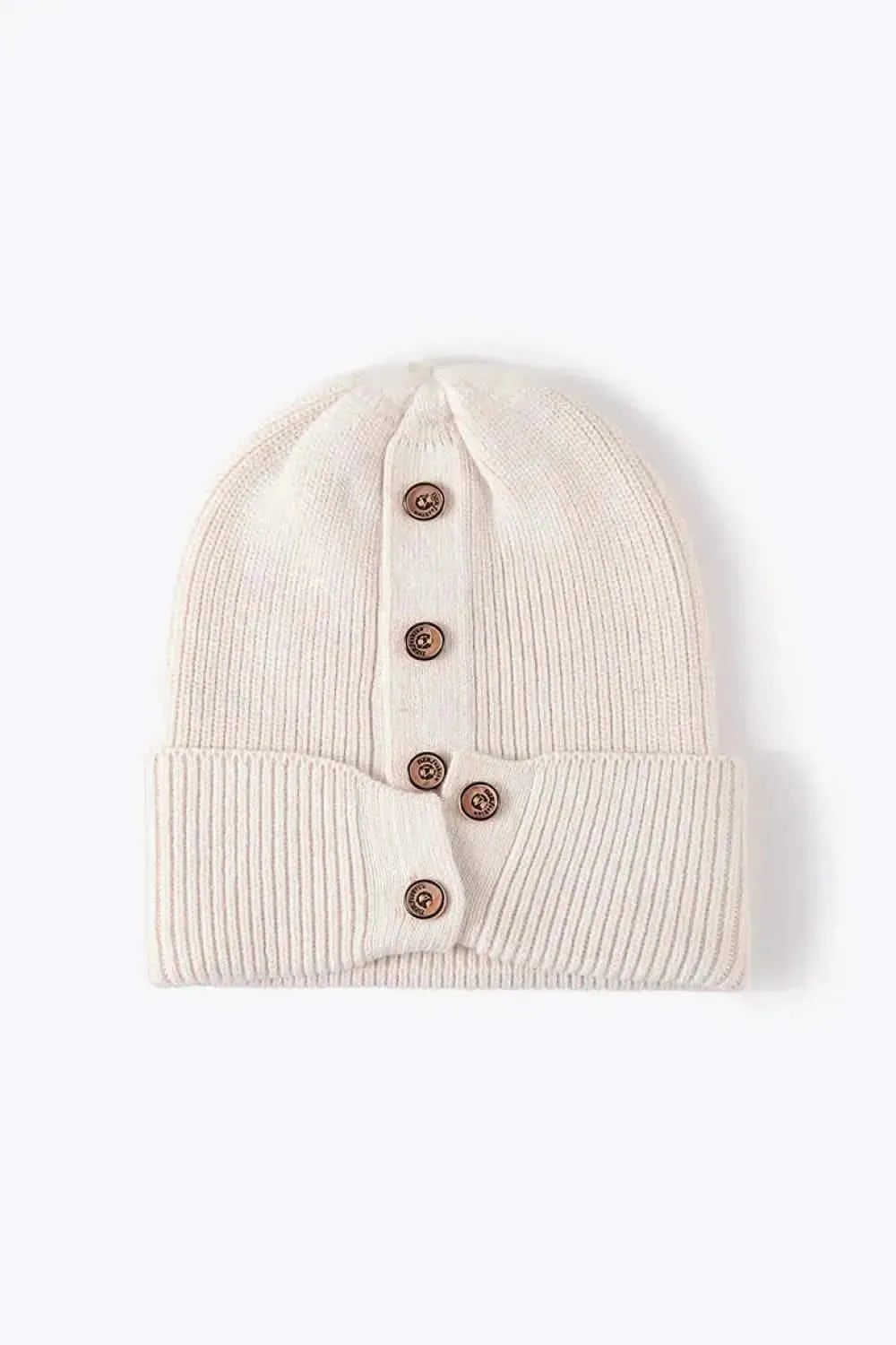 Button Detail Rib-Knit Cuff Beanie - Bad Moms Club