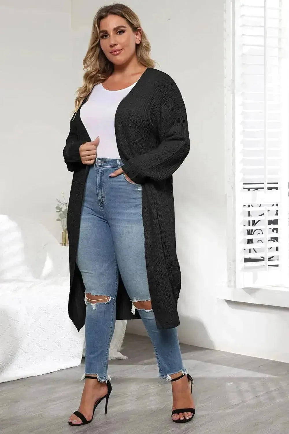 Plus Size Open Front Long Sleeve Cardigan - Bad Moms Club