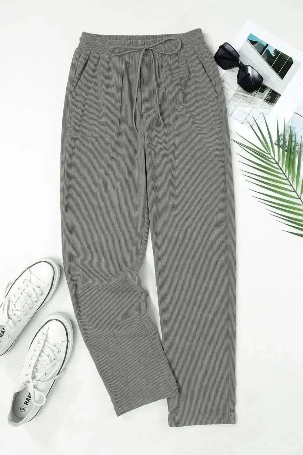 Drawstring Straight Pants with Pockets - Bad Moms Club
