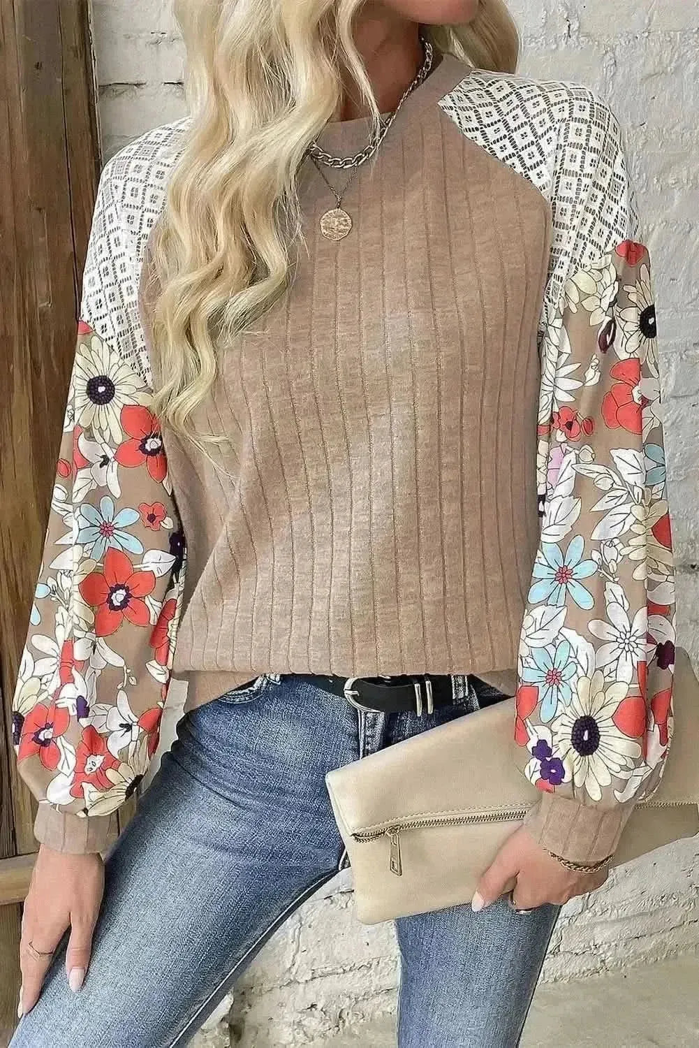 Printed Round Neck Long Sleeve Top - Bad Moms Club