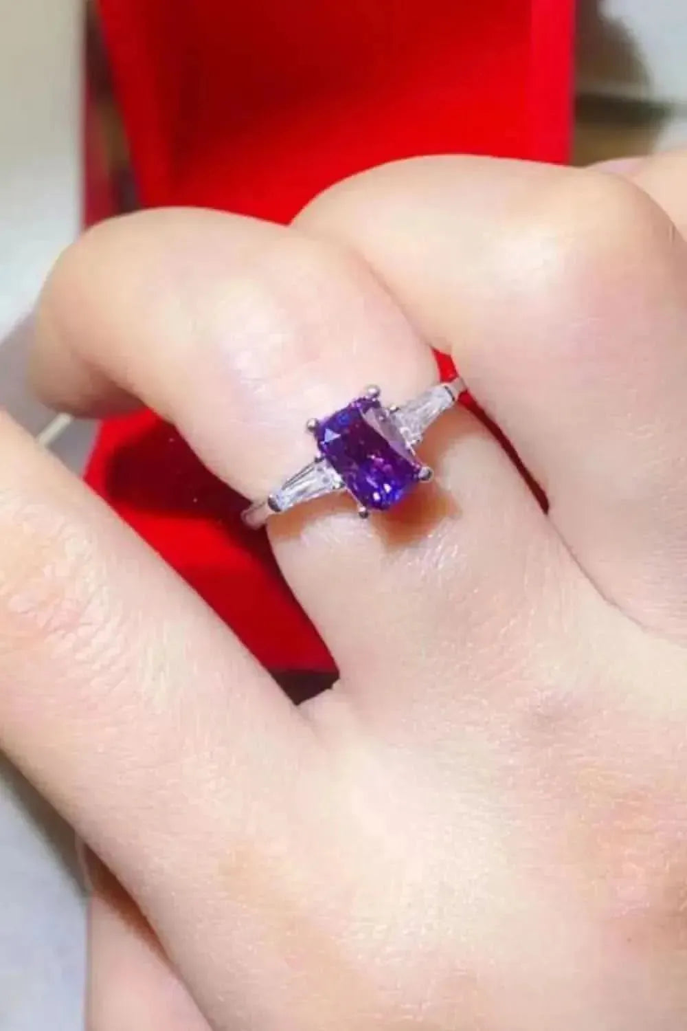 1 Carat Moissanite Platinum-Plated Rectangle Ring in Purple - Bad Moms Club