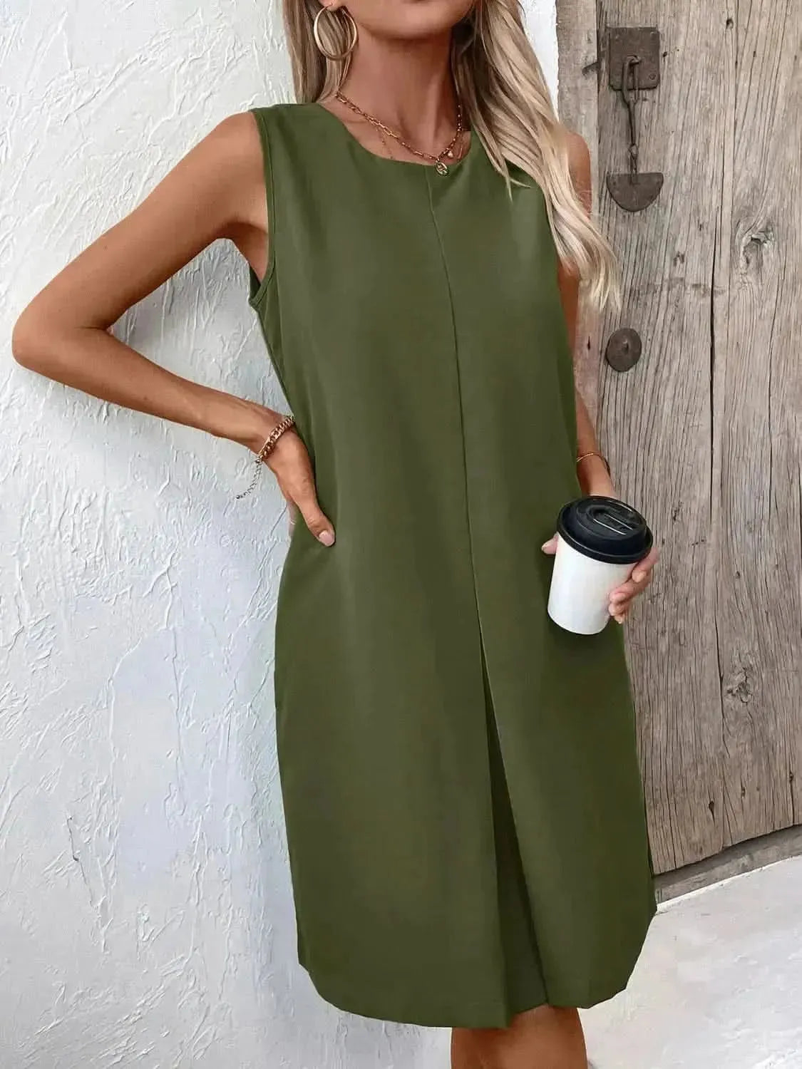 Ivy Lane Pocketed Round Neck Sleeveless Mini Dress - Bad Moms Club