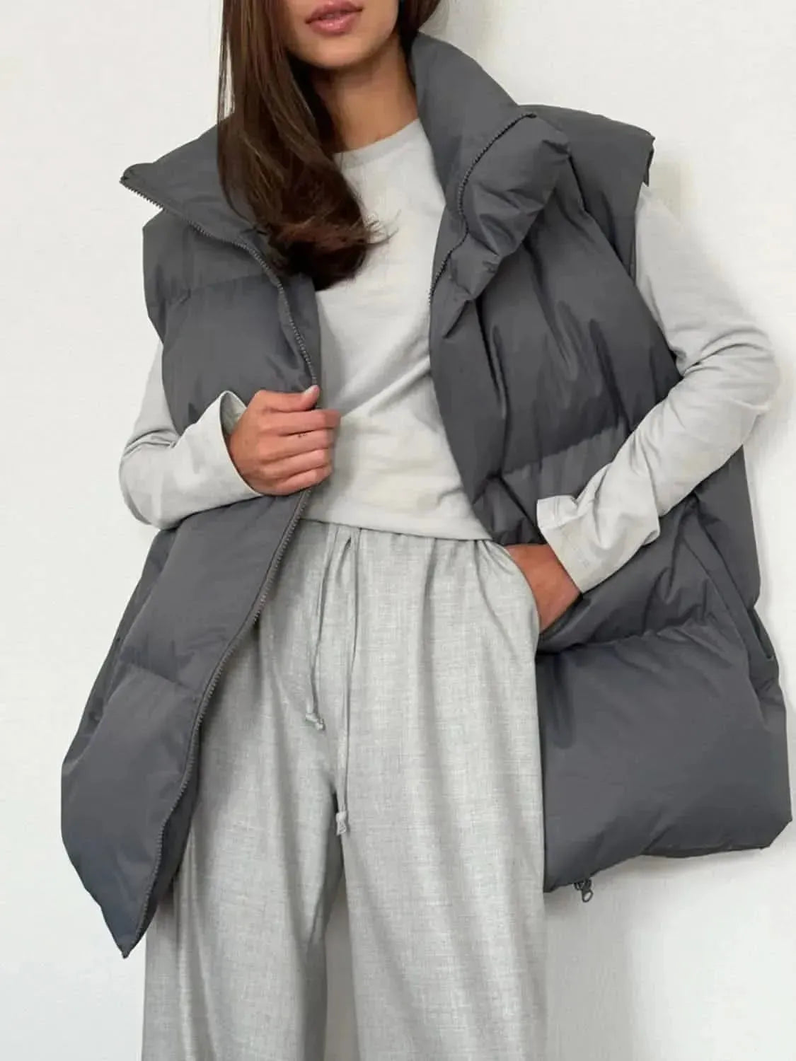 Zip Up Turtleneck Vest Coat - Bad Moms Club