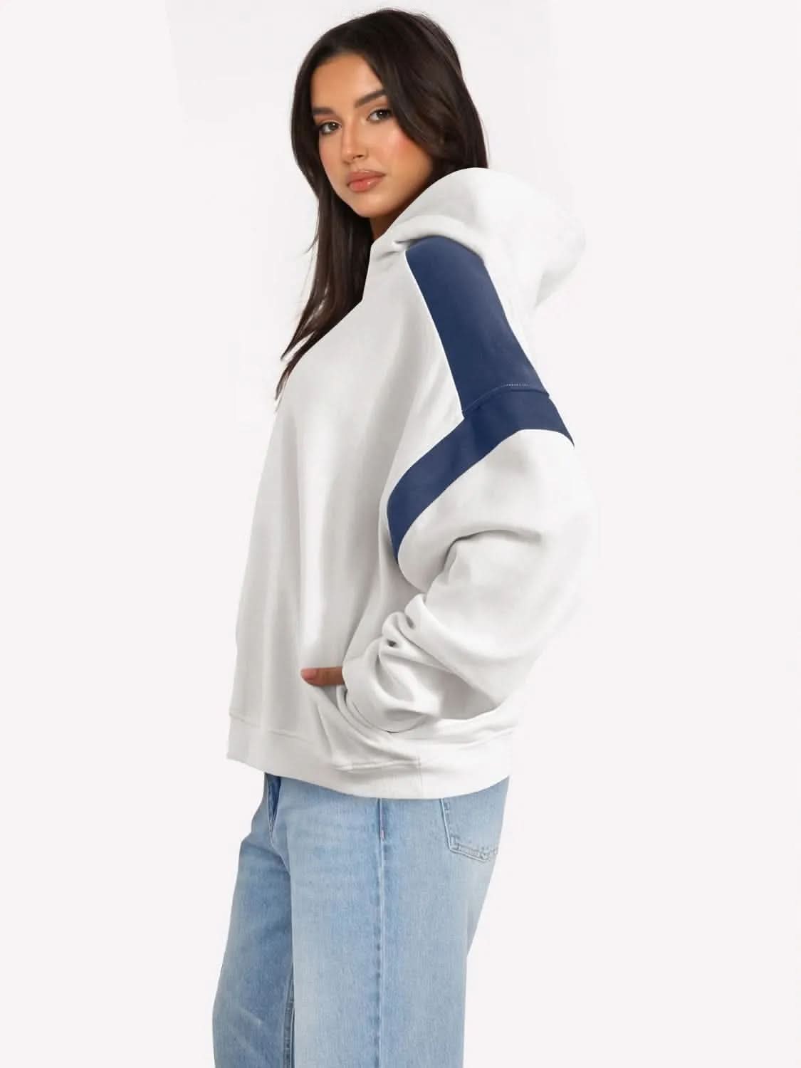 Contrast Dropped Shoulder Long Sleeve Hoodie - Bad Moms Club