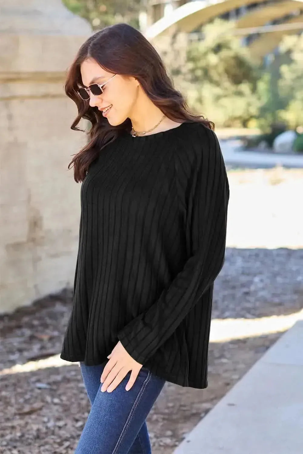 Basic Bae Full Size Ribbed Round Neck Long Sleeve Knit Top - Bad Moms Club