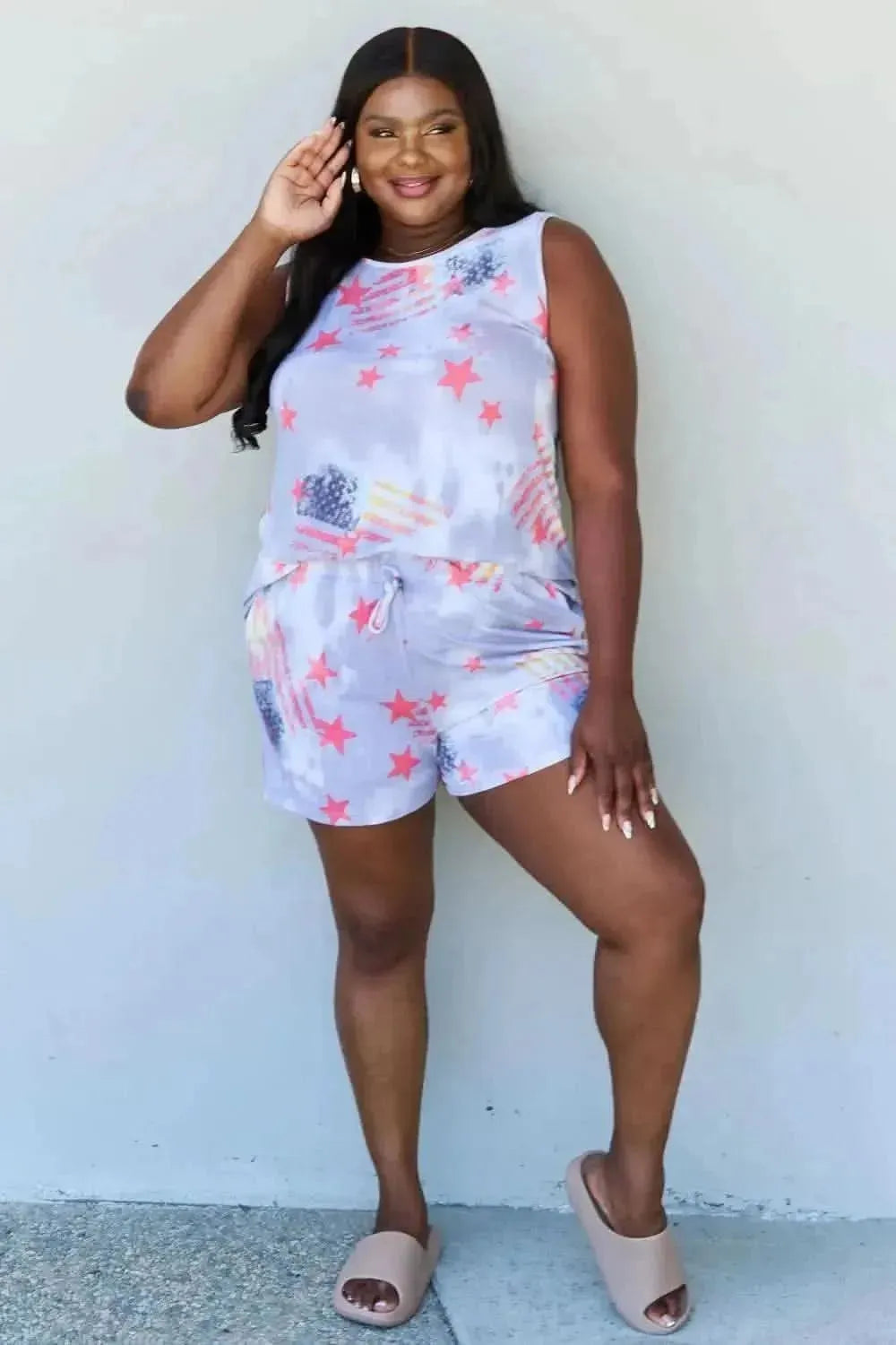 ODDI Full Size Tie-Dye Star Printed Loungewear Set - Bad Moms Club
