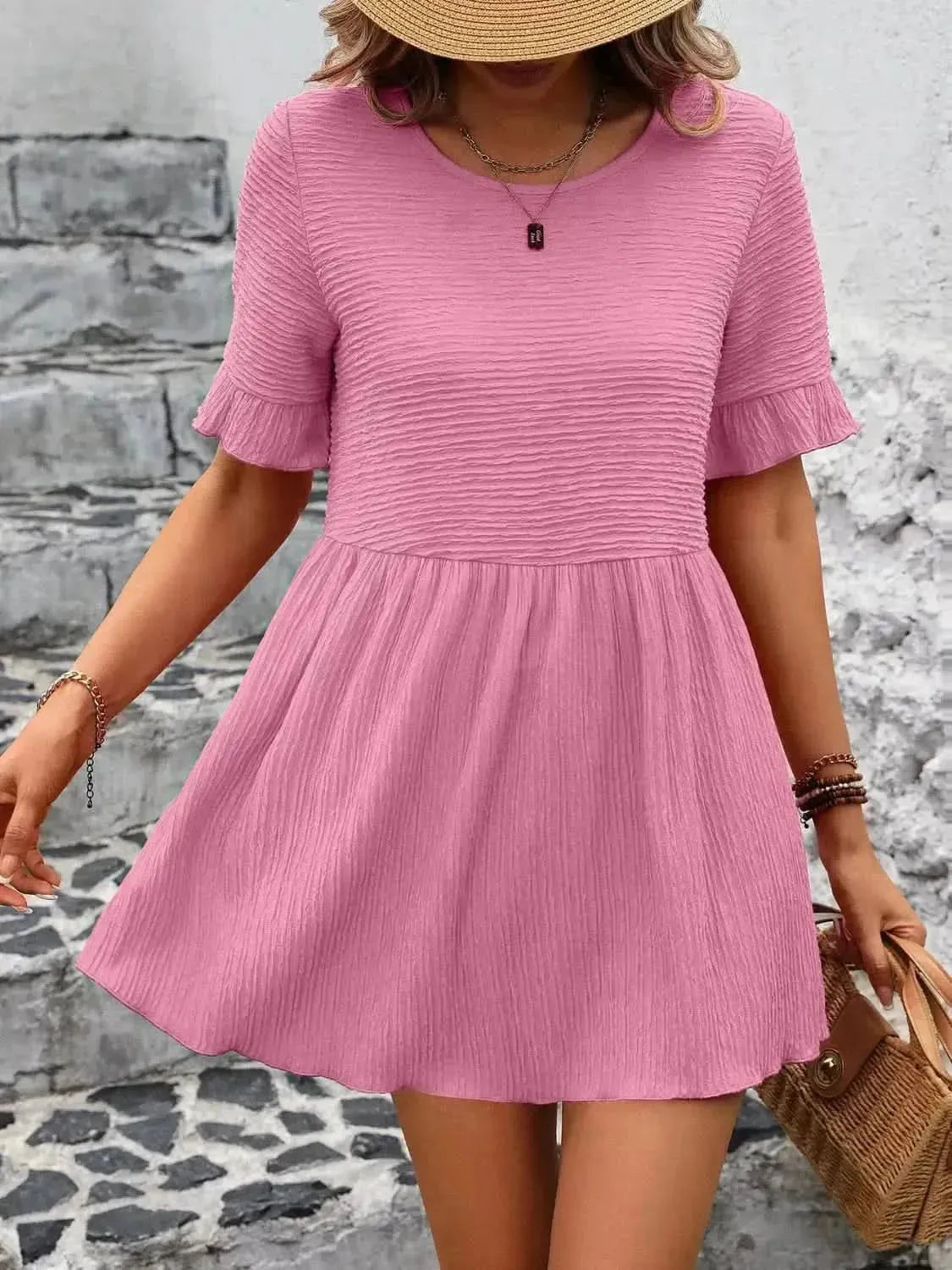 Ivy Lane Round Neck Short Sleeve Blouse - Bad Moms Club