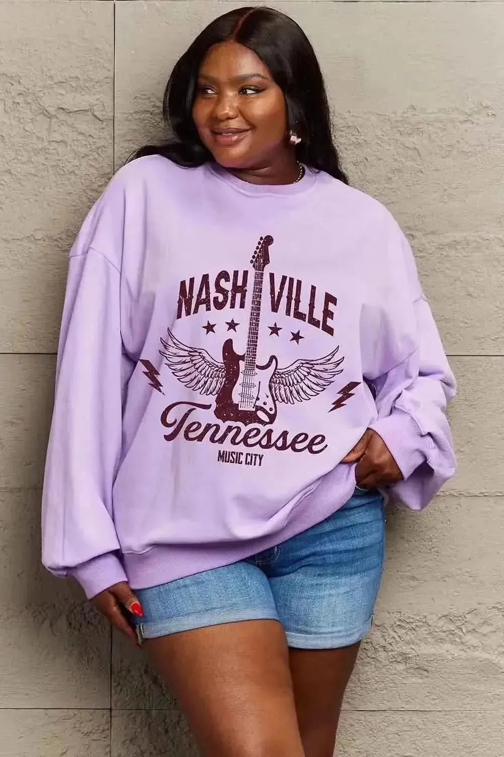Simply Love Simply Love Full Size NASHVILLE TENNESSEE MUSIC CITY Graphic Sweatshirt - Bad Moms Club