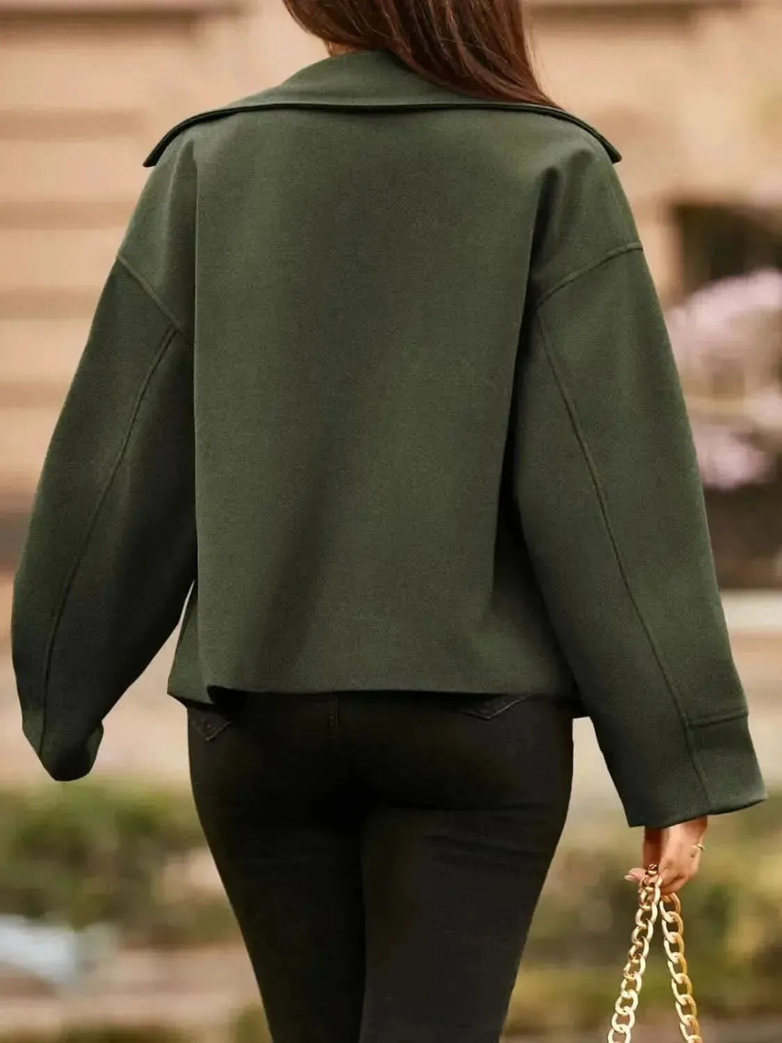 Collared Neck Dropped Shoulder Jacket - Bad Moms Club