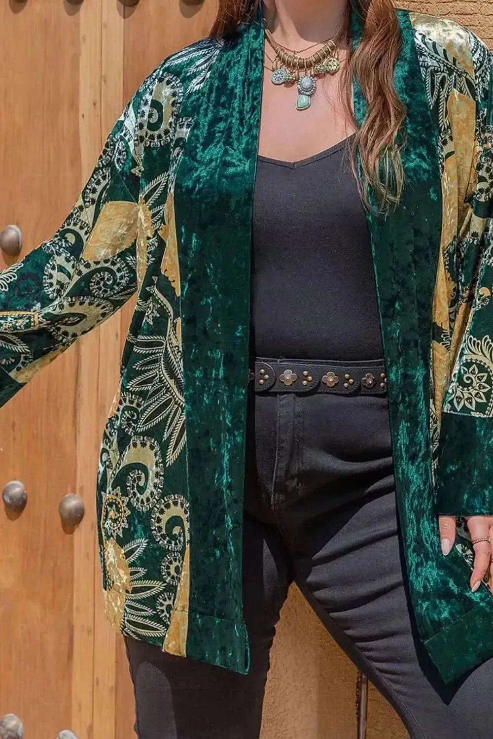 Plus Size Open Front Bohemian Style Long Sleeve Cardigan - Bad Moms Club