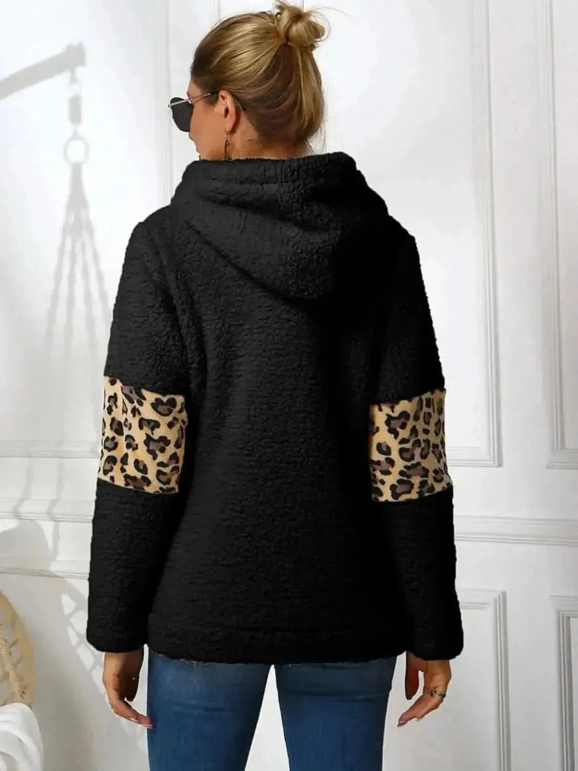 Ivy Lane Sherpa Leopard Long Sleeve Hoodie - Bad Moms Club